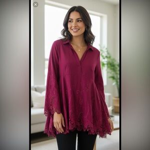 Magenta Lace Tunic Top